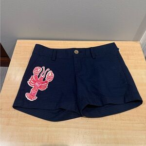 Lilly Pulitzer Navy High-Waist Shorts with Pink Lobster Patch
